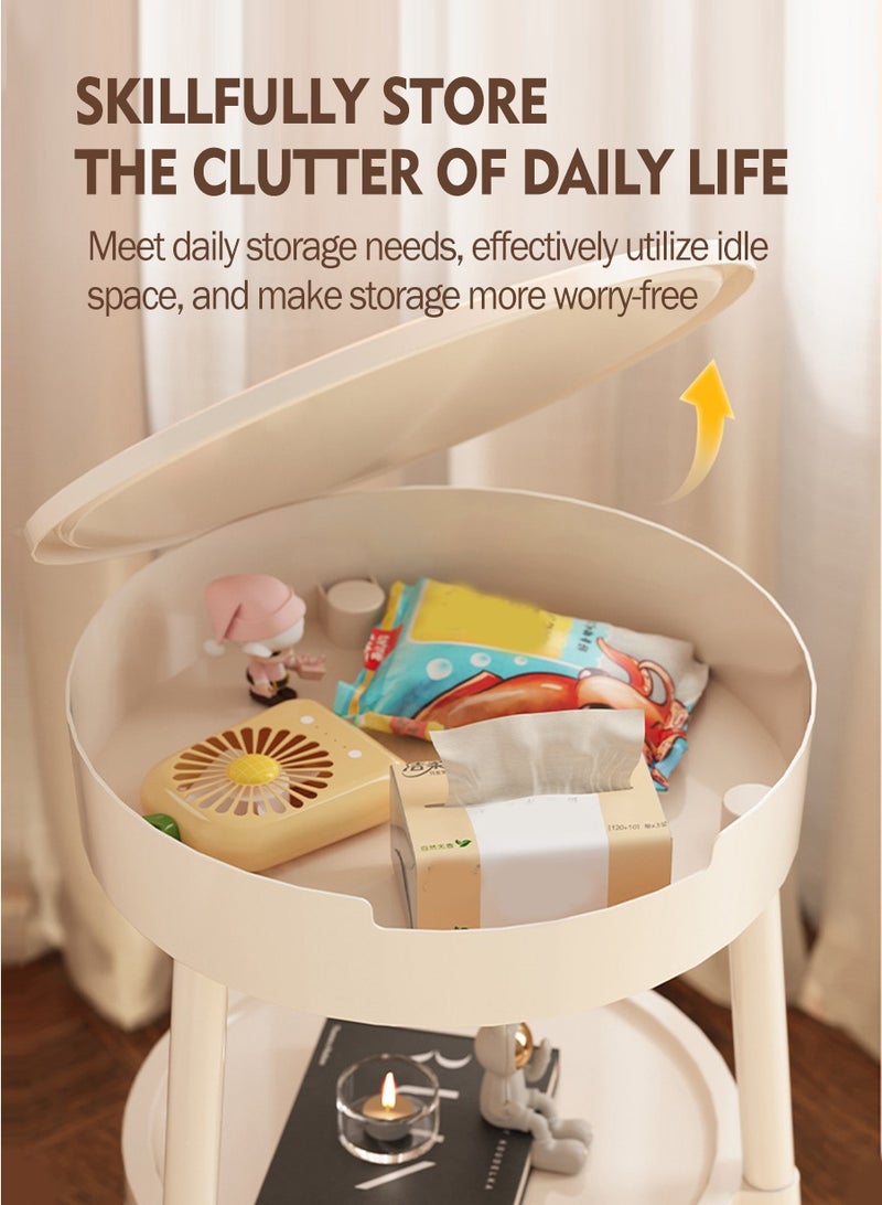 بيروي طاولة قهوة مودرن مينيمالست - طاولة جانبية مضغوطة، بتصميم ثنائي الطبقات + تخزين سري. أثاث متعدد الوظائف، مناسب للصالون، الغرفة النوم، المكتب و التِراس. مصنوعة من بلاستيك عالي الجودة، وسهلة التركيب. - Image 4